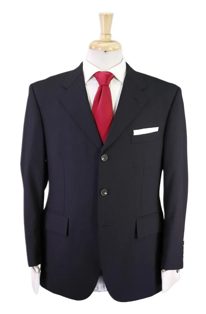 Kent & Curwen Black Tonestripe 3-Btn Wool Suit 38S